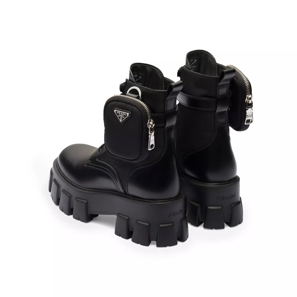 PRADA Monolith Leather and Re-Nylon Boots with Pouch | Size 38.5 IT - Picture 4 of 9